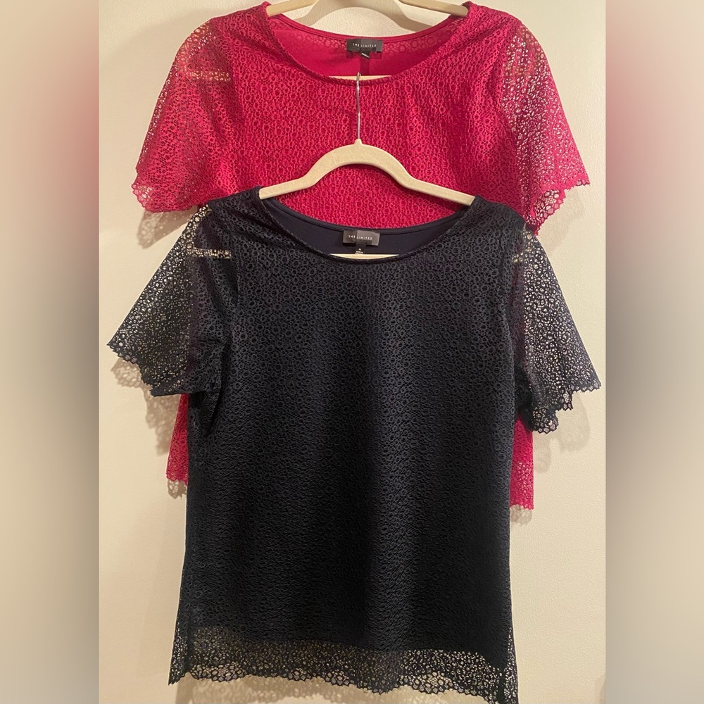 The Limited- (2) Lace Overlay Short Sleeve Tops